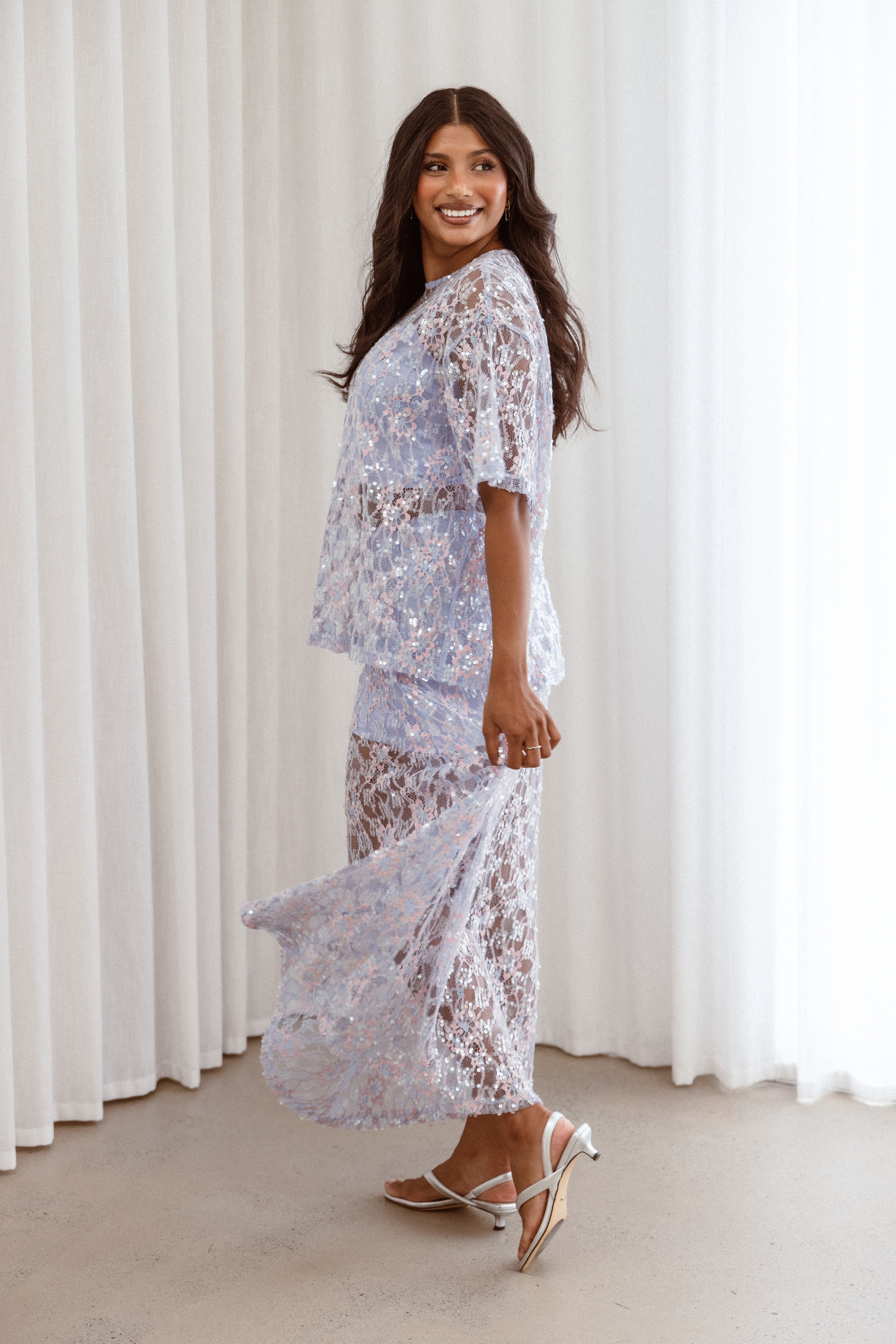 Yonder Sheer Panel Lace Maxi Skirt - Purple