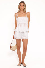 Zera Eyelet Scallop Shorts - White