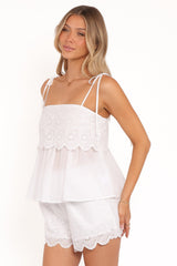Zera Eyelet Scallop Shorts - White