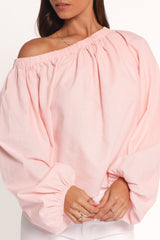Zion Off Shoulder Long Sleeve Top - Pale Pink