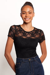 Ziva Lace Overlay Bodysuit - Black