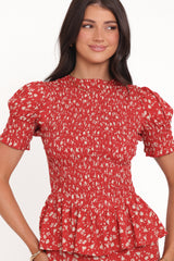 Zoella Peplum Top - Red Floral
