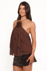Zorina Halter Neck Chiffon Top - Brown