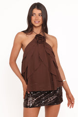 Zorina Halter Neck Chiffon Top - Brown